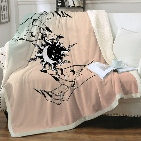 Image of Witchcraft Magical Hand Sun And Moon Cozy Soft Sherpa Blanket