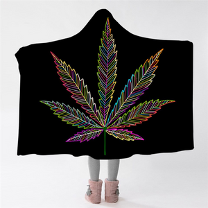 Tripping Canabis Black Hooded Blanket