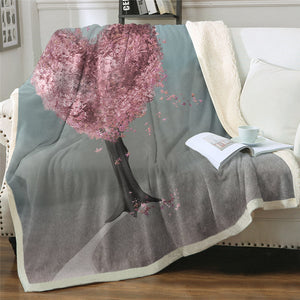 Heart Tree Butterflies And Bird Soft Sherpa Blanket