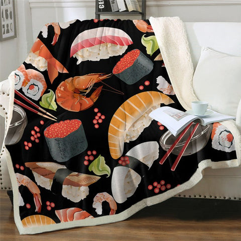 Image of Seafood Sushi Pattern Soft Sherpa Blanket