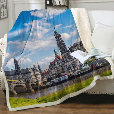 Image of Dresden Elbe Valley Photograph Cozy Soft Sherpa Blanket