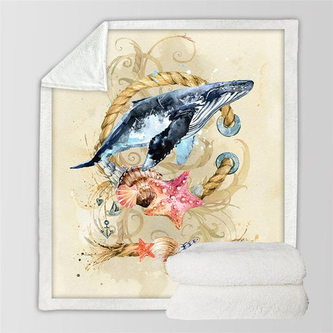Image of Vintage Watercolor Whale Cozy Soft Sherpa Blanket