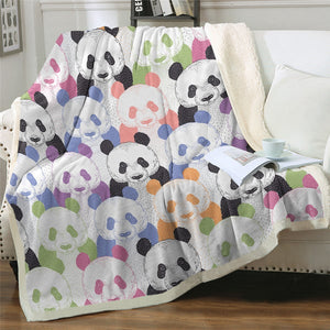 Watercolor Colorful Panda Pattern Soft Sherpa Blanket