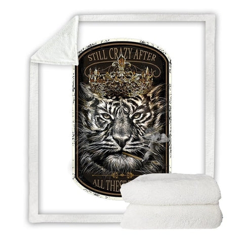 Image of Cool Tiger King Crown Cozy Soft Sherpa Blanket