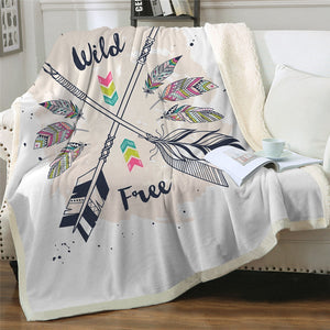 Boho Arrow Feathers Cozy Soft Sherpa Blanket