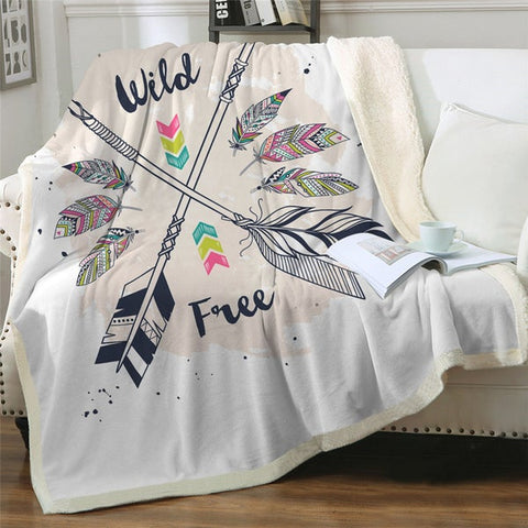 Image of Boho Arrow Feathers Cozy Soft Sherpa Blanket