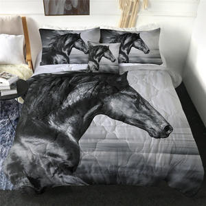 4 Pieces 3D Horse B&W Comforter Set - Beddingify