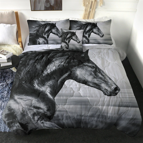 Image of 4 Pieces 3D Horse B&W Comforter Set - Beddingify