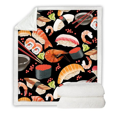 Image of Seafood Sushi Pattern Soft Sherpa Blanket