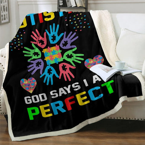 Image of God Say I Am Perfect Autism Cozy Soft Sherpa Blanket