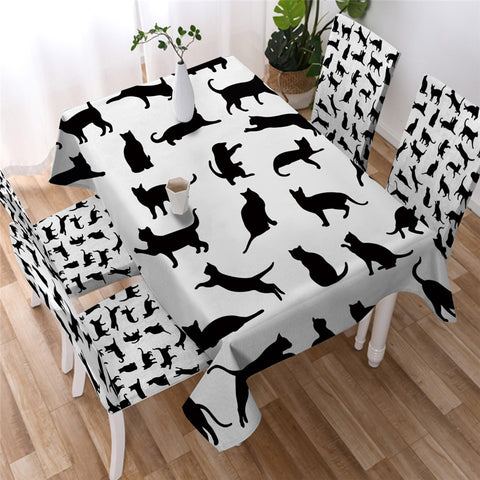 Image of Cute Cartoon Cat White Table Cloth Waterproof 02