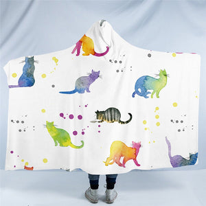 Cat Colored Silhouettes Hooded Blanket