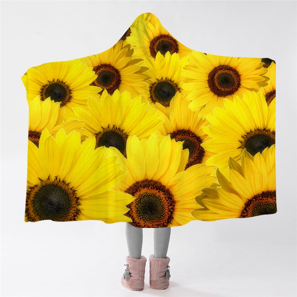 3D Sunflowers Hooded Blanket