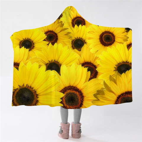 Image of 3D Sunflowers Hooded Blanket