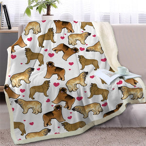 Funny Dogs And Red Hearts Pattern Soft Sherpa Blanket