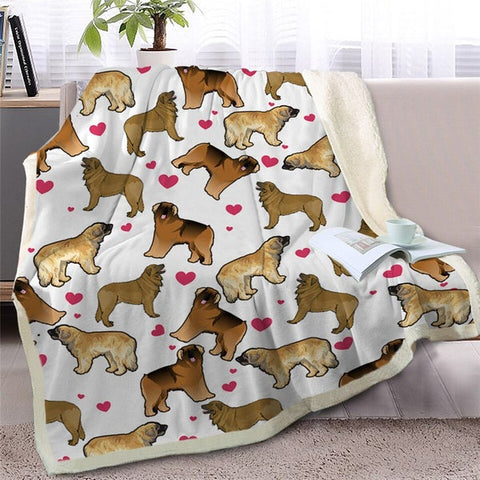 Image of Funny Dogs And Red Hearts Pattern Soft Sherpa Blanket