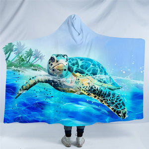 Surfing Turtle Hooded Blanket