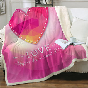 Happy Valentine Day Pink Cozy Soft Sherpa Blanket