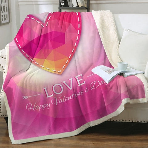 Image of Happy Valentine Day Pink Cozy Soft Sherpa Blanket