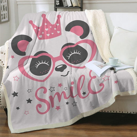 Image of Cute Cartoon Smile Panda Wearing Glasses Soft Sherpa Blanket