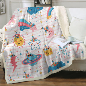 Cute Universe Sun Moon Planets Cozy Soft Sherpa Blanket