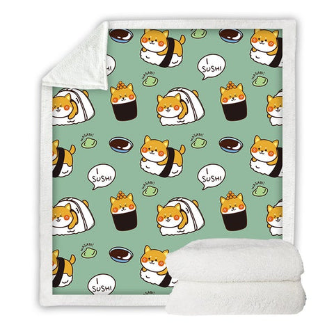 Image of Lovely Shiba Inu Sushi Pattern Soft Sherpa Blanket Save 20%