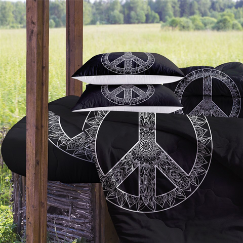 Image of 4 Pieces Stylized Peace Symbol Comforter Set - Beddingify