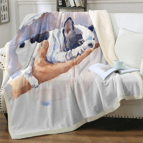 Image of Watercolor Cute Puppy Sleep On Hand Cozy Soft Sherpa Blanket