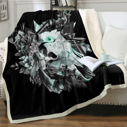 Image of Artistic Skull Flowers Art Crown Cozy Soft Sherpa Blanket