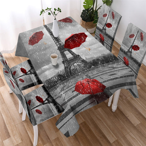 Image of Paris - Red Umbrella Waterproof Tablecloth