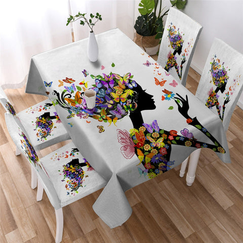 Image of Beautiful Butterfly Girl Waterproof Tablecloth