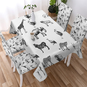 African Linen Tree & Elephant Table Cloth 05