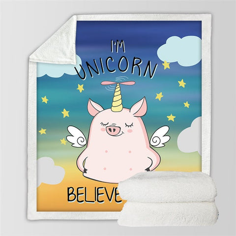 Image of I'm A Unicorn Pig Cozy Soft Sherpa Blanket