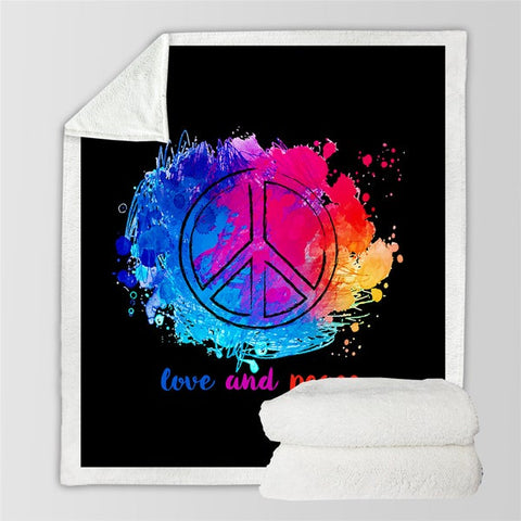 Image of Watercolor Love Peace Symbol Cozy Soft Sherpa Blanket