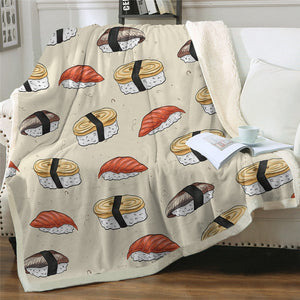 Delicious Cartoon Sushi Pattern Soft Sherpa Blanket