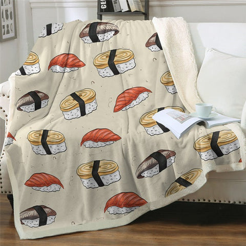 Image of Delicious Cartoon Sushi Pattern Soft Sherpa Blanket