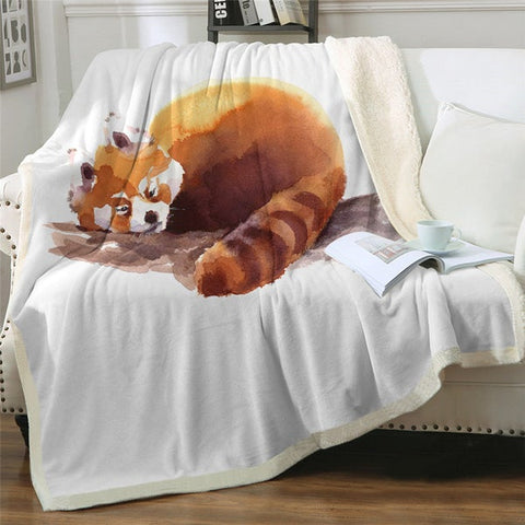 Image of Watercolor Cute Sleeping Raccoon Cozy Soft Sherpa Blanket