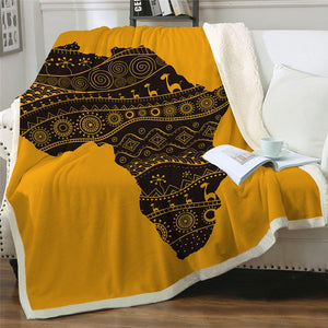 Africa Map Black Geometric Pattern Soft Sherpa Blanket
