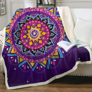 Mandala Triangle Geometric Pattern Purple Soft Sherpa Blanket