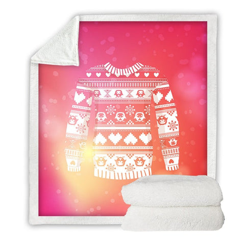 Image of Line Drawing Christmas Sweater Pink Cozy Soft Sherpa Blanket