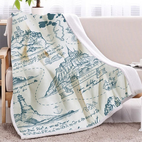 Image of Vintage Mysterious Map Soft Sherpa Blanket