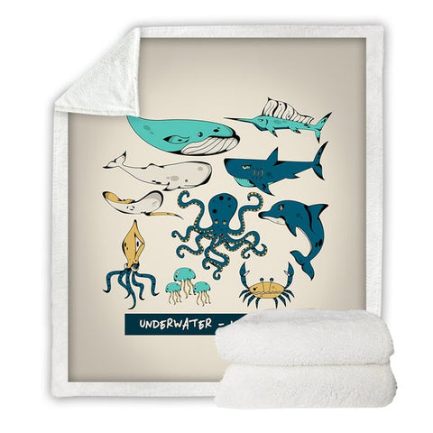 Image of Underwater Life Ocean Animals Cozy Soft Sherpa Blanket