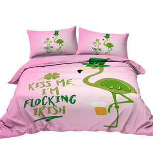 Green Flamingo Bedding Set