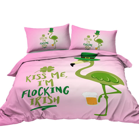 Image of Green Flamingo Bedding Set