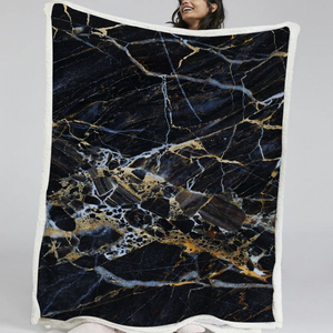 Luxury Black Cracked Marble Soft Sherpa Blanke