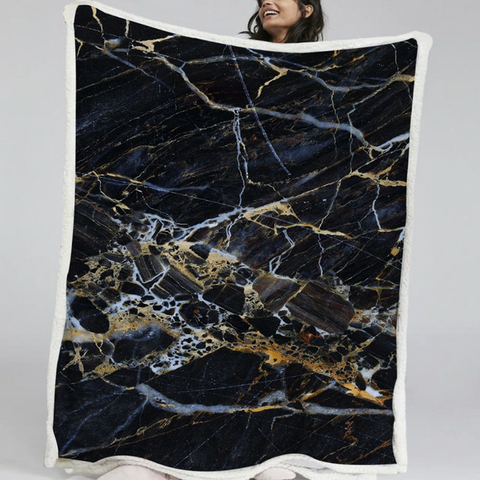 Image of Luxury Black Cracked Marble Soft Sherpa Blanke