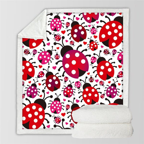 Image of Cute Cartoon Ladybugs Pattern Soft Sherpa Blanket