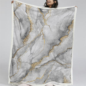 Luxury Gray Ink Golden Lines Soft Sherpa Blanket