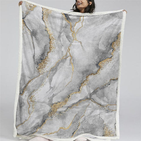 Image of Luxury Gray Ink Golden Lines Soft Sherpa Blanket