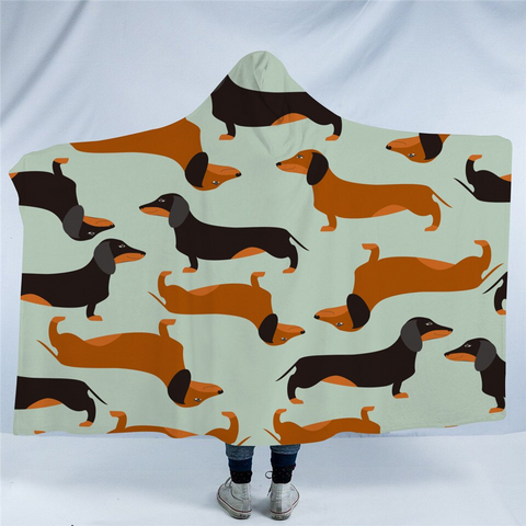 Image of Dachshund Pattern Jade Hooded Blanket